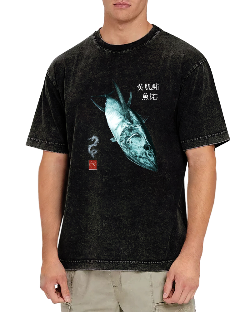 Japanese Tuna Pattern Vintage Distressed T-shirt-Zazasy