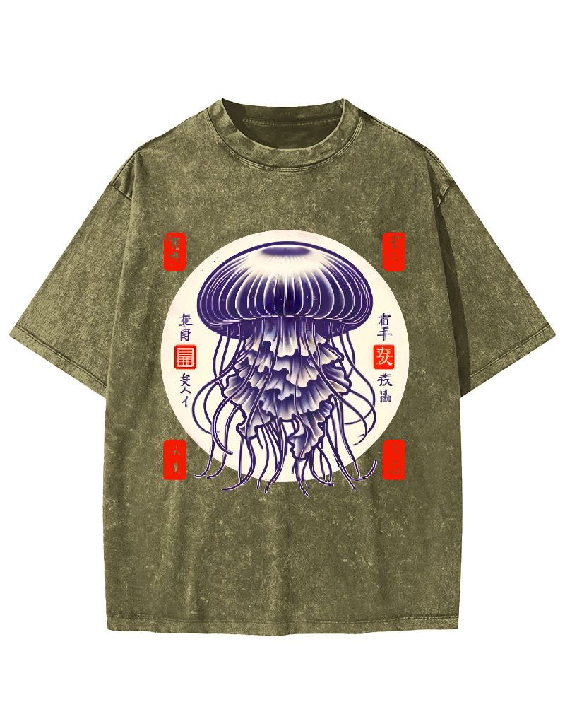 Japanese jellyfish Vintage Washed T-shirt-Zazasy