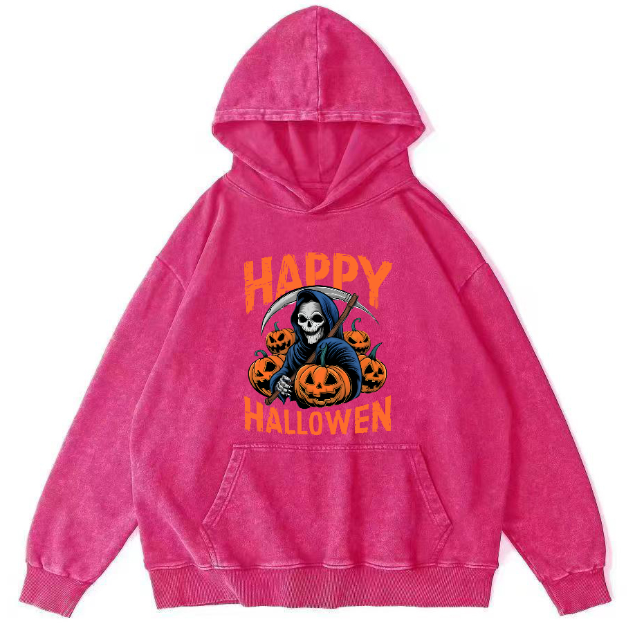 Halloween Pumpkin Lamp  Vintage Washed Hoodie-Zazasy