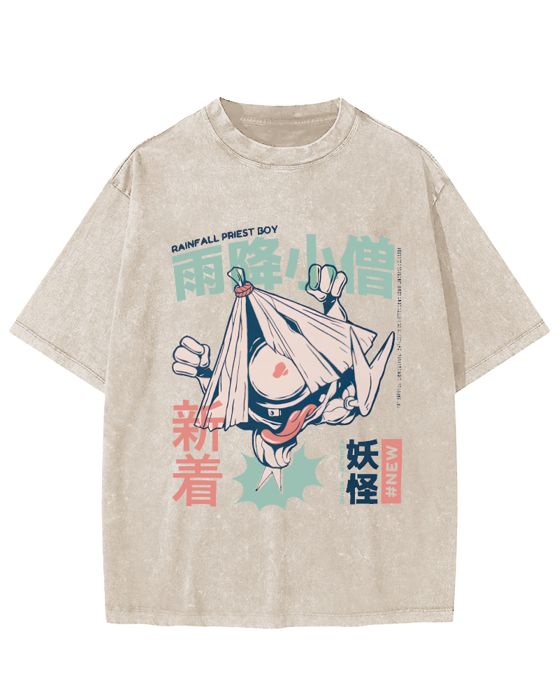 Rain Falls,Little Monk Vintage Distressed T-shirt-Zazasy