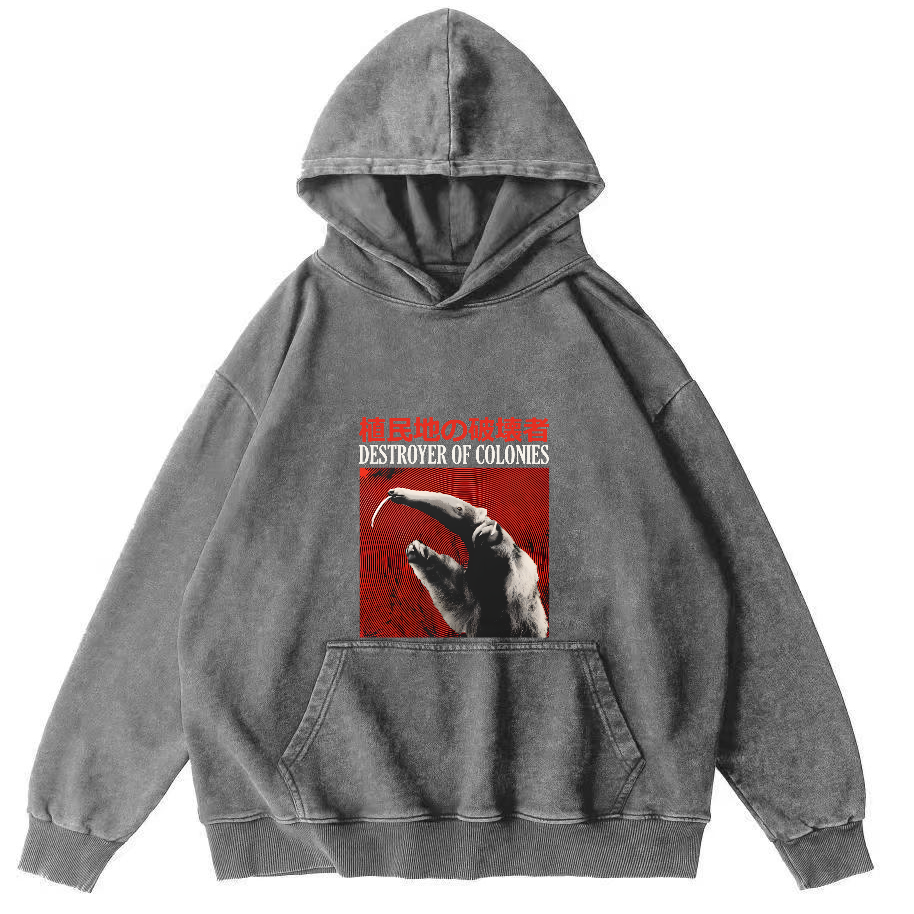 Retro Animal Pattern Japanese Style Vintage Distressed Hoodie-Zazasy