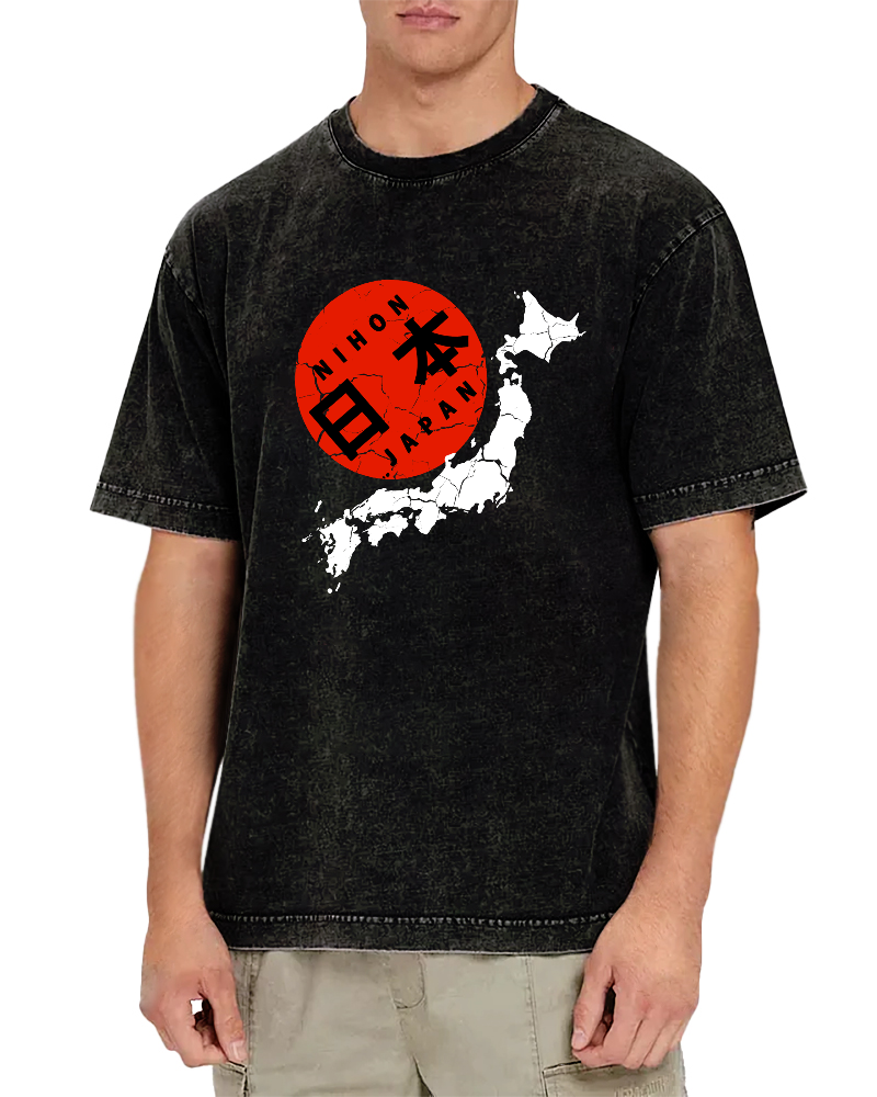 Map of The Japanese Empire Vintage Washed T-shirt-Zazasy
