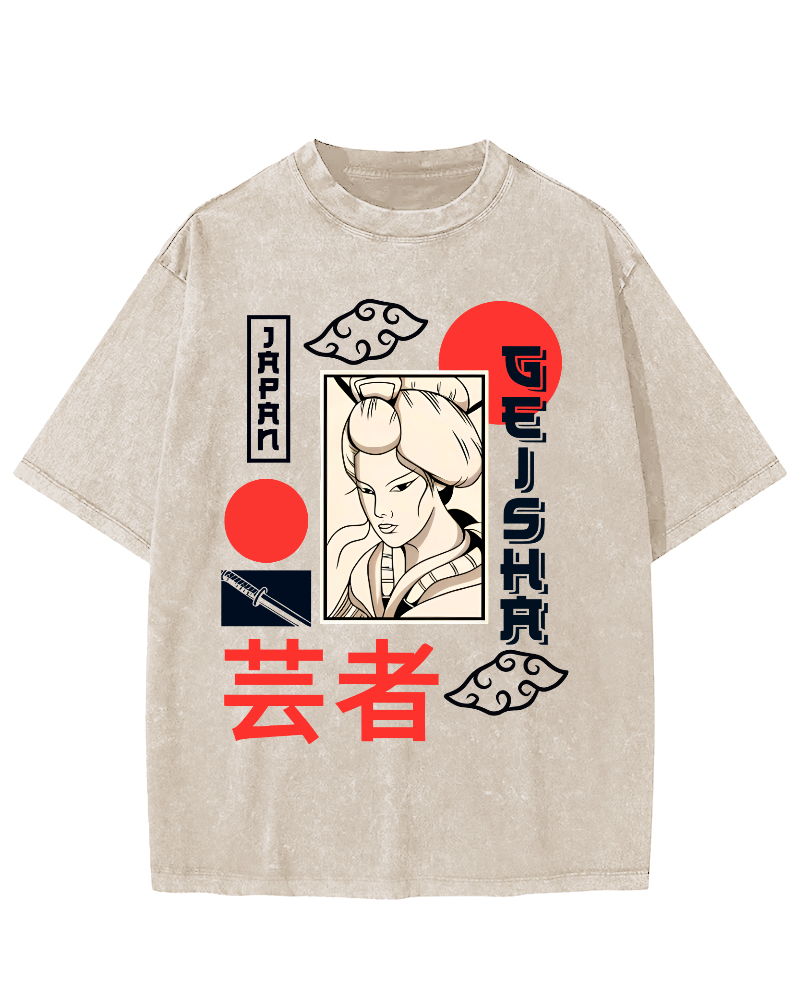 Yunzhe Japanese Style Vintage Washed T-shirt-Zazasy