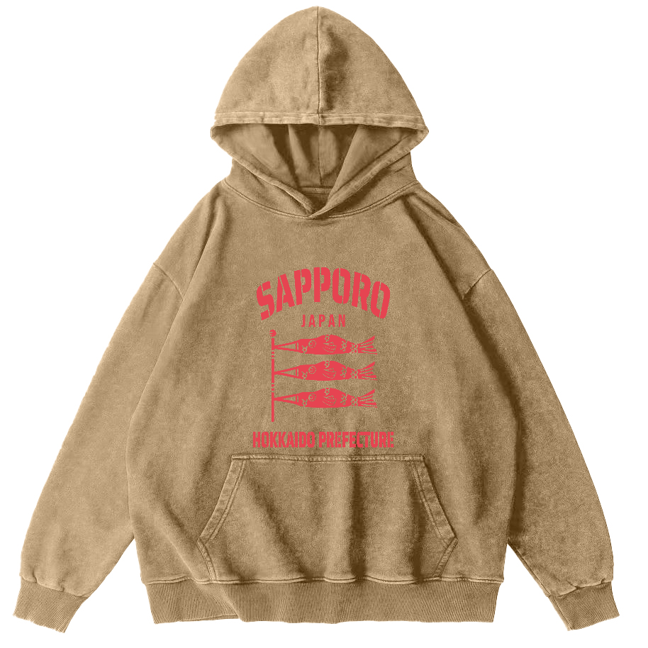 Sapporo Hokkaido Prefecture Vintage Washed Hoodie-Zazasy