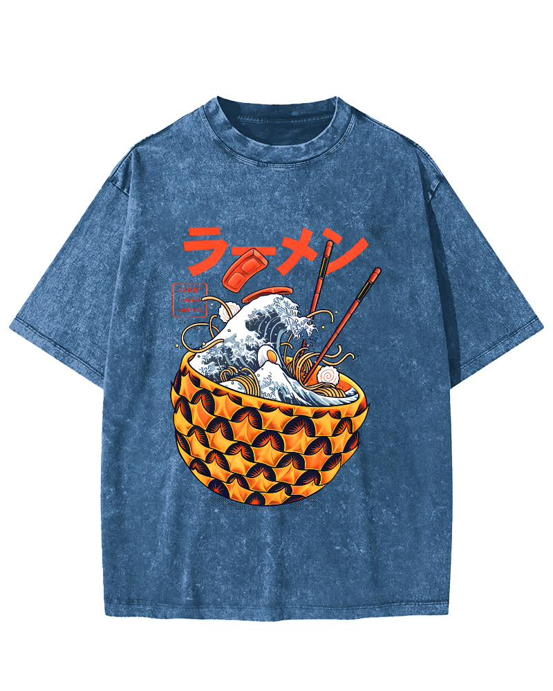 Japanese Lamian Noodles Vintage Washed T-shirt-Zazasy