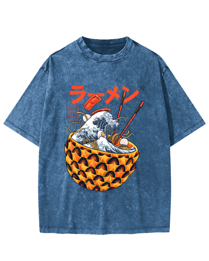 Japanese Lamian Noodles Vintage Washed T-shirt-Zazasy