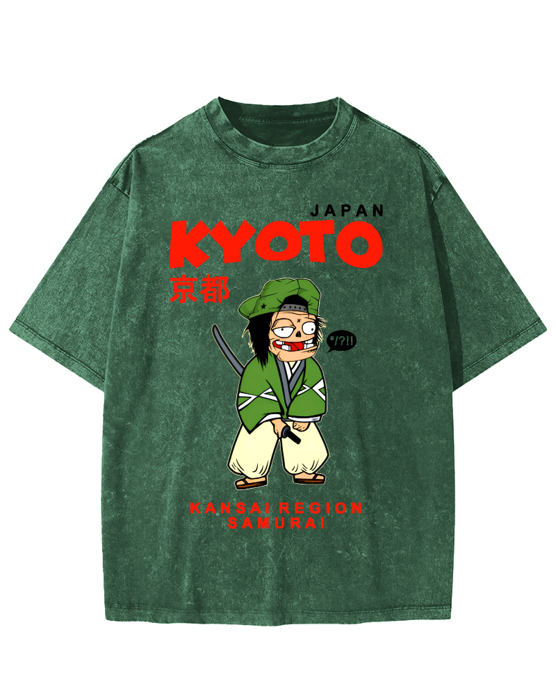 Kyoto Samurai, Japan Vintage Washed T-shirt-Zazasy