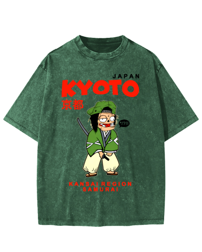 Kyoto Samurai, Japan Vintage Washed T-shirt-Zazasy