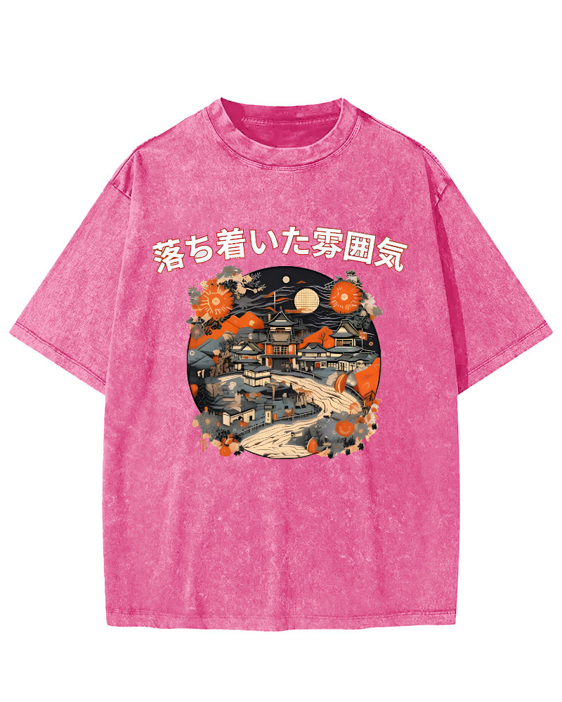 Ukiyo-e Japanese Style Vintage Washed T-shirt-Zazasy