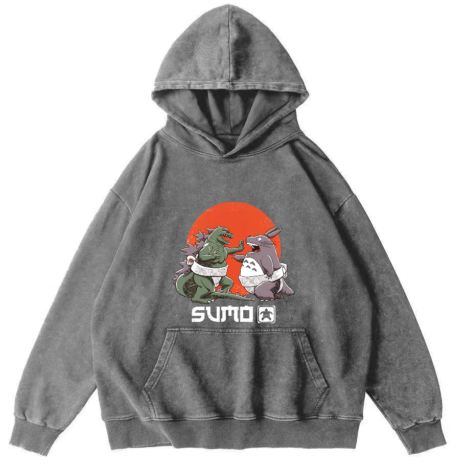 Cartoon Monster Japanese Style Vintage Distressed Hoodie-Zazasy