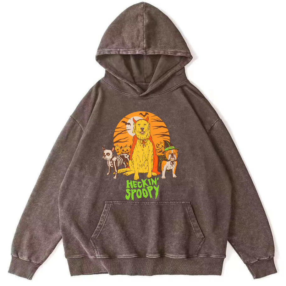 Cute Dog Halloween Vintage Distressed Hoodie-Zazasy