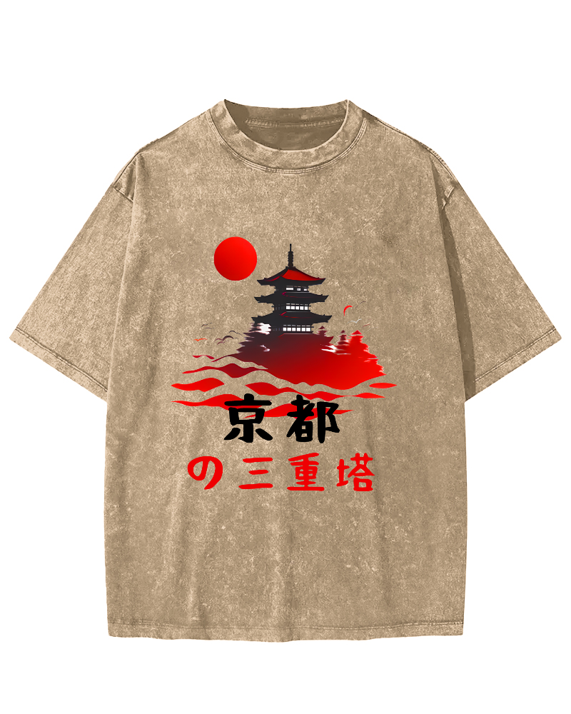 Kyoto Triple Tower Vintage Washed T-shirt-Zazasy
