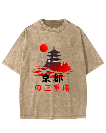 Kyoto Triple Tower Vintage Washed T-shirt-Zazasy