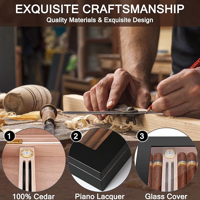 Cigar Carrying Case Piano Lacquered Glass Skylight-16 Cigars