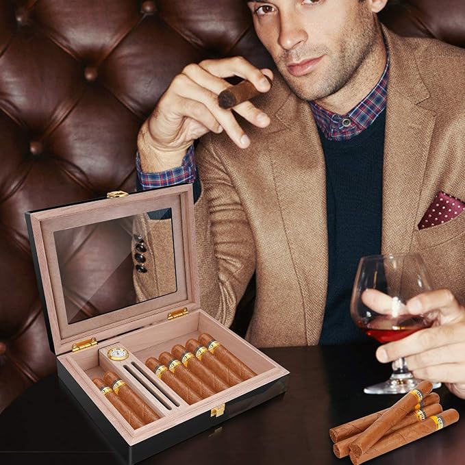 Cigar Carrying Case Piano Lacquered Glass Skylight-16 Cigars