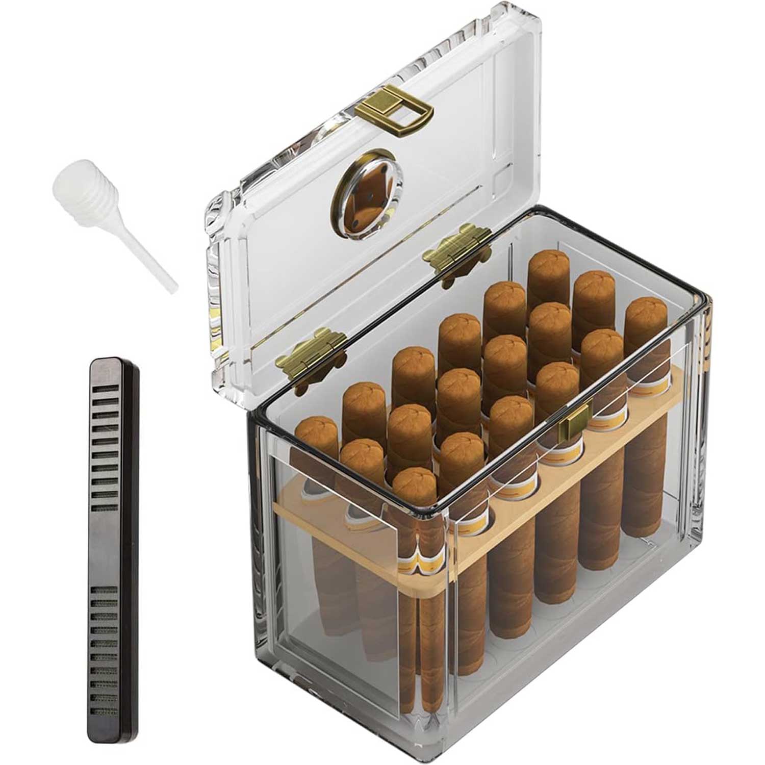 Acrylic Cigar Humidor with Humidifier and Hygrometer-Benjamin