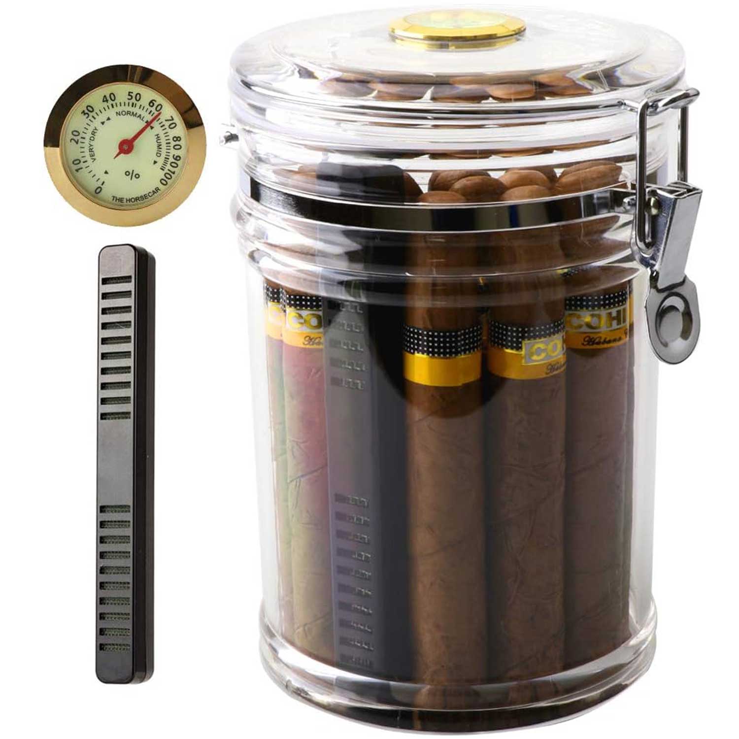 Acrylic Humidor Jar with Humidifier and Hygrometer-Benjamin