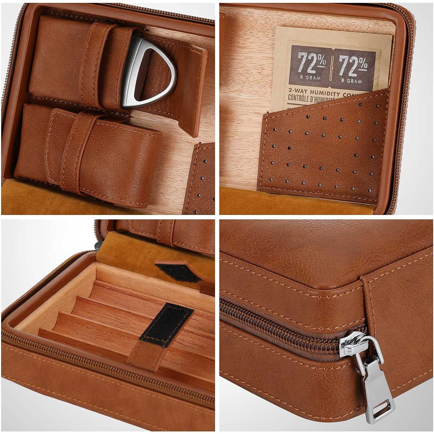 Cedar Wood Leather Cigar Case with Cigar Accessories Gift Set-Benjamin