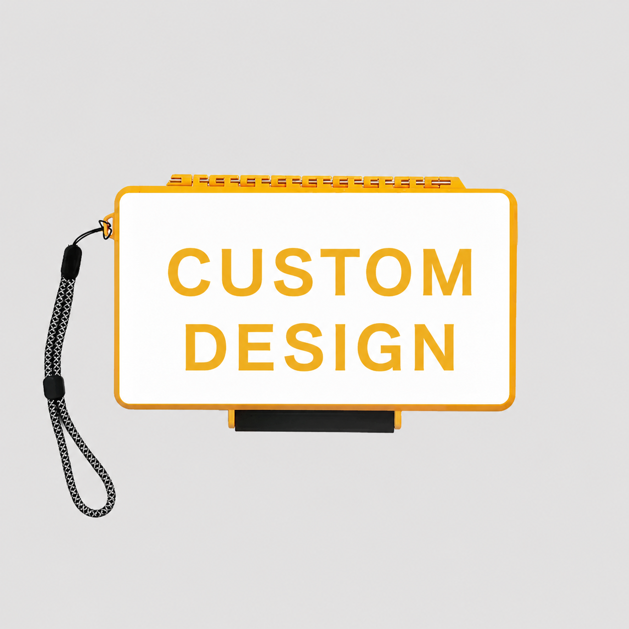 Customizable yellow ultra-thin travel cigar case with wrist strap