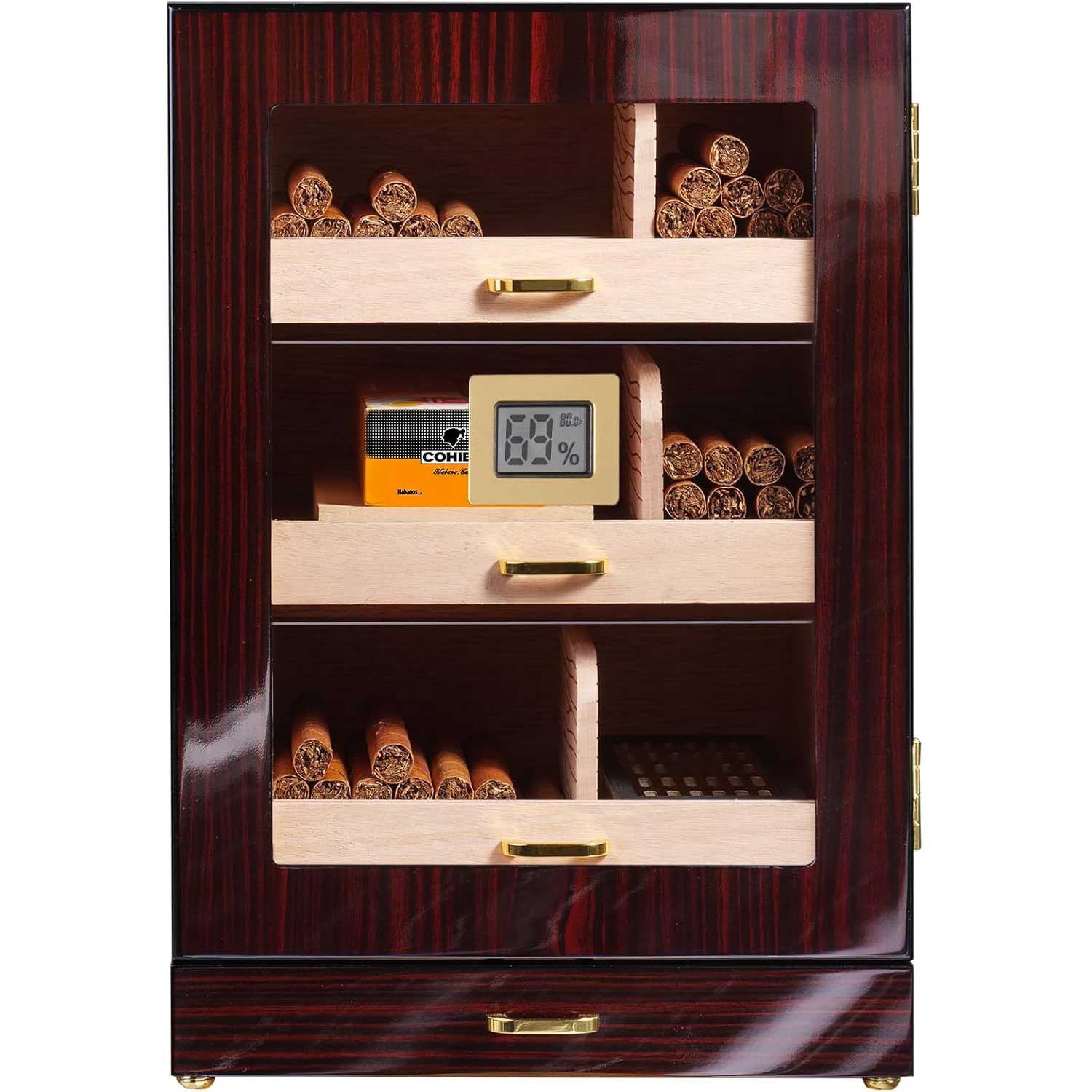 Cigar Humidor Cabinet for 100 to 150 Cigars with Accessory Storage Drawer-Benjamin