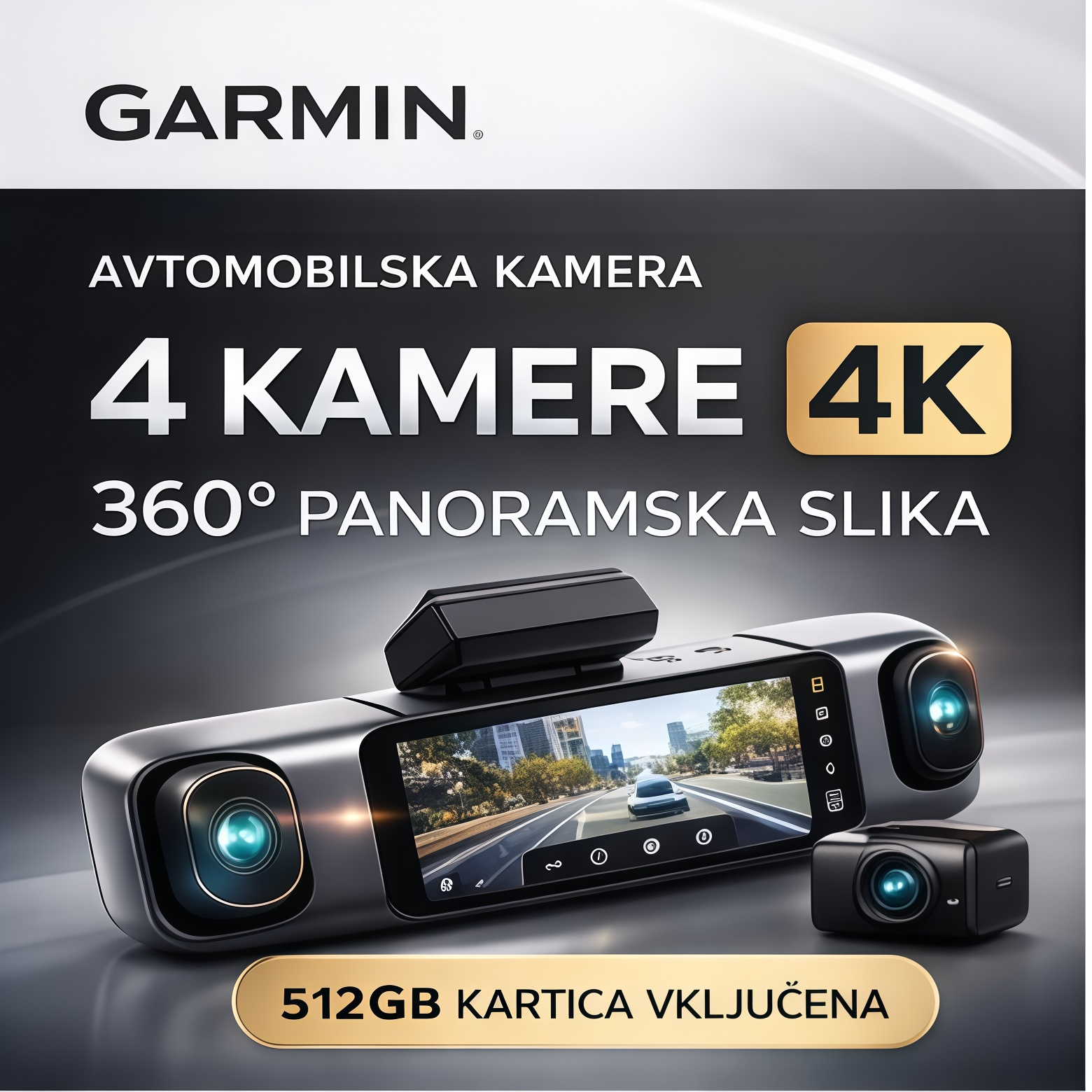 Garmin G980 pametna avtomobilska kamera z AI glasovnim upravljanjem | štiri kamere | 360° panoramski pogled | 4K Ultra HD nočni vid | GPS beleženje poti