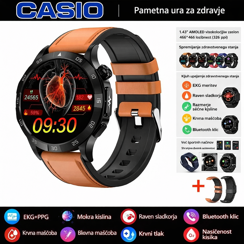 Pametna ura CASIO za zdravje – merjenje EKG in PPG, spremljanje ravni sladkorja v krvi, maščob v krvi in ​​sečne kisline