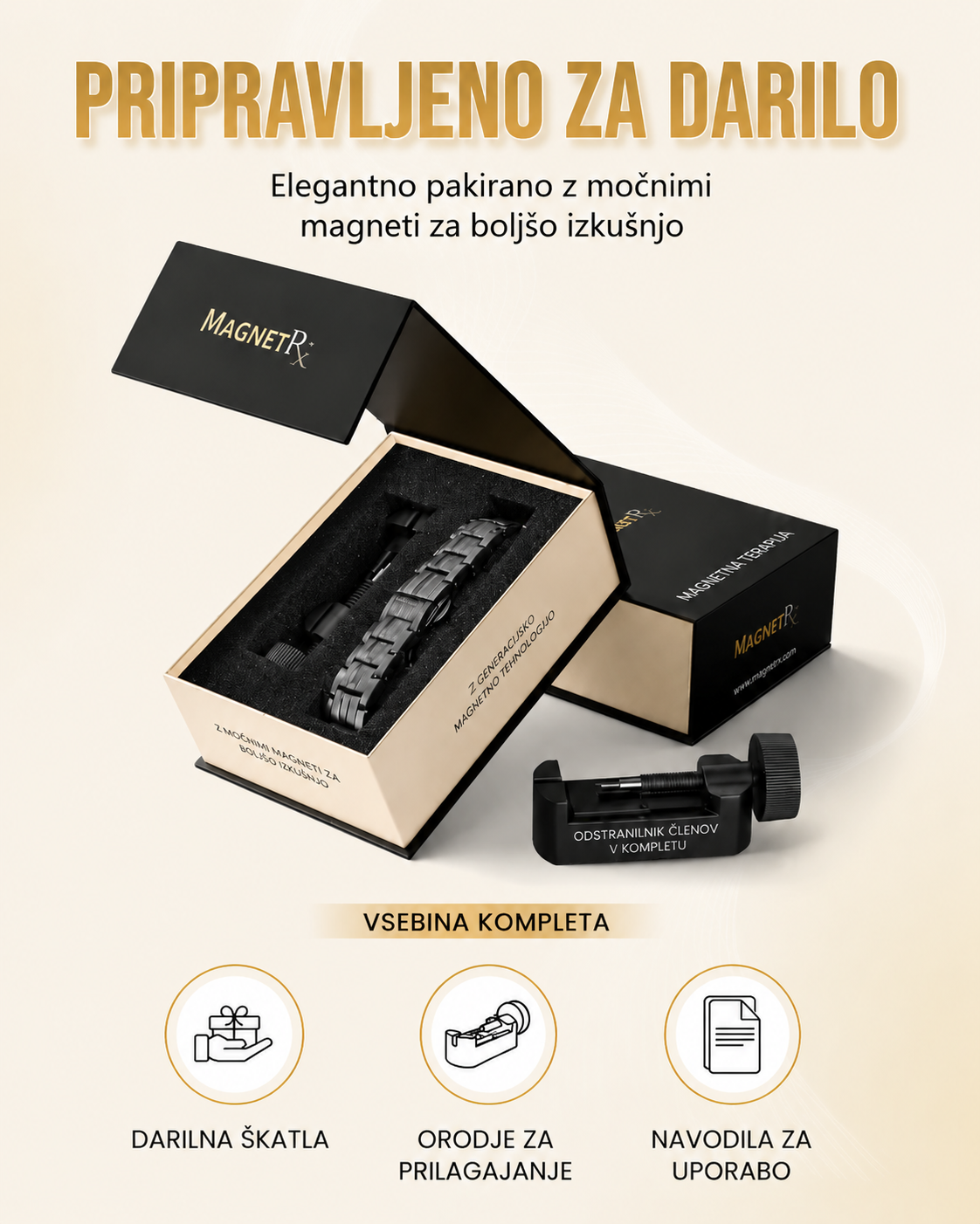 [Copy]MagnetRX® Pánský magnetický náramek – magnety o 5krát silnější než model EllipseMAX s intenzitou 5000 Gaussů – americký design a patentovaný systém – prémiový titanový pánský magnetický náramek s nastavitelnou délkou