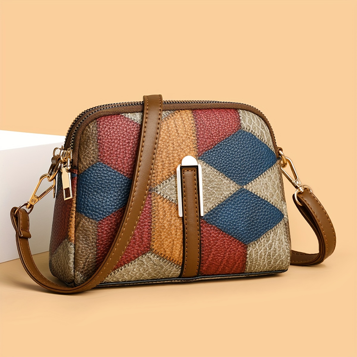 🎁 ¡Descuento del 48% en todos los productos!LujoEspléndido🌟💼Bolso de hombro de moda con patrón de rombos retro, bolso de mano de color bloque mini para mujeres