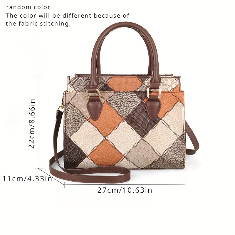 🎁 ¡Descuento del 48% en todos los productos!LujoEspléndido🌟💼Bolso de mano de cuero genuino retro, bolso de mano con costuras de bloques de color, bolso cruzado con patrón de rombos para mujeres