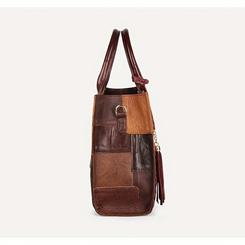 🎁 ¡Descuento del 48% en todos los productos! LujoEspléndido🌟💼Bolso de mano de cuero genuino retro, bolso de hombro con costuras de bloques de color, bolso de lujo con doble asa
