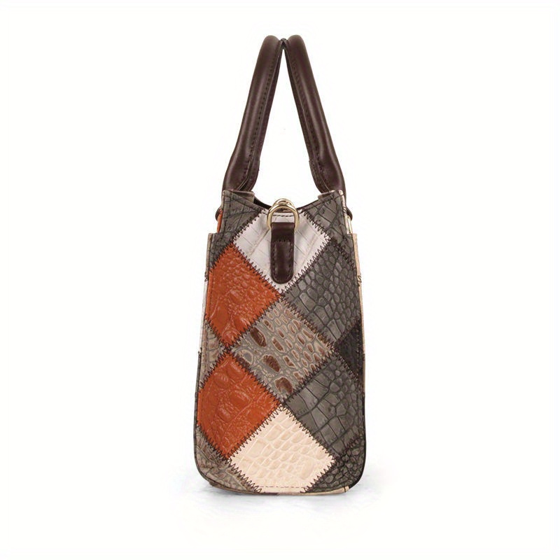 🎁 ¡Descuento del 48% en todos los productos!LujoEspléndido🌟💼Bolso de mano de cuero genuino retro, bolso de mano con costuras de bloques de color, bolso cruzado con patrón de rombos para mujeres