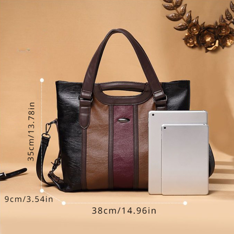 🎁 ¡Descuento del 48% en todos los productos!LujoEspléndido🌟💼Bolso De Mano De Cuero Genuino De Lujo Con Costuras De Bloques De Color, Bolso Bandolera Vintage Para Mujeres