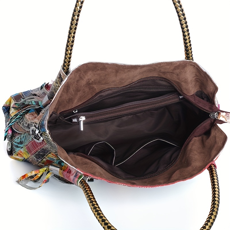 🎁 ¡Descuento del 48% en todos los productos! Bolso de mano de piel de serpiente vintage, bolso de hombro a rayas coloridas a juego, bolso hobo de cuero para mujer