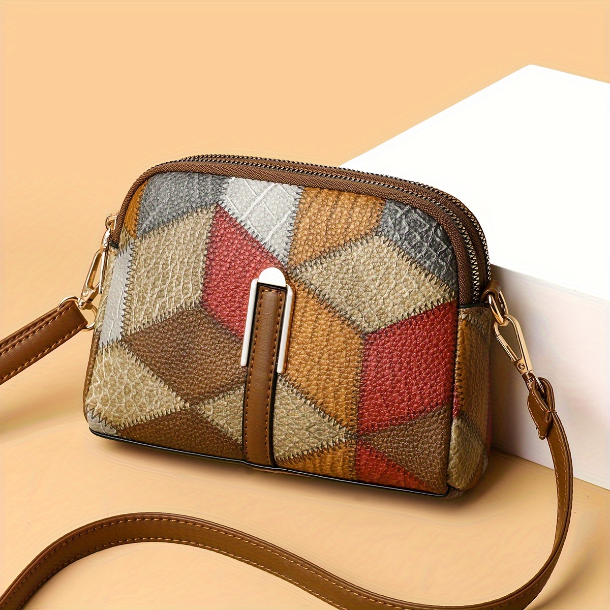🎁 ¡Descuento del 48% en todos los productos!LujoEspléndido🌟💼Bolso de hombro de moda con patrón de rombos retro, bolso de mano de color bloque mini para mujeres