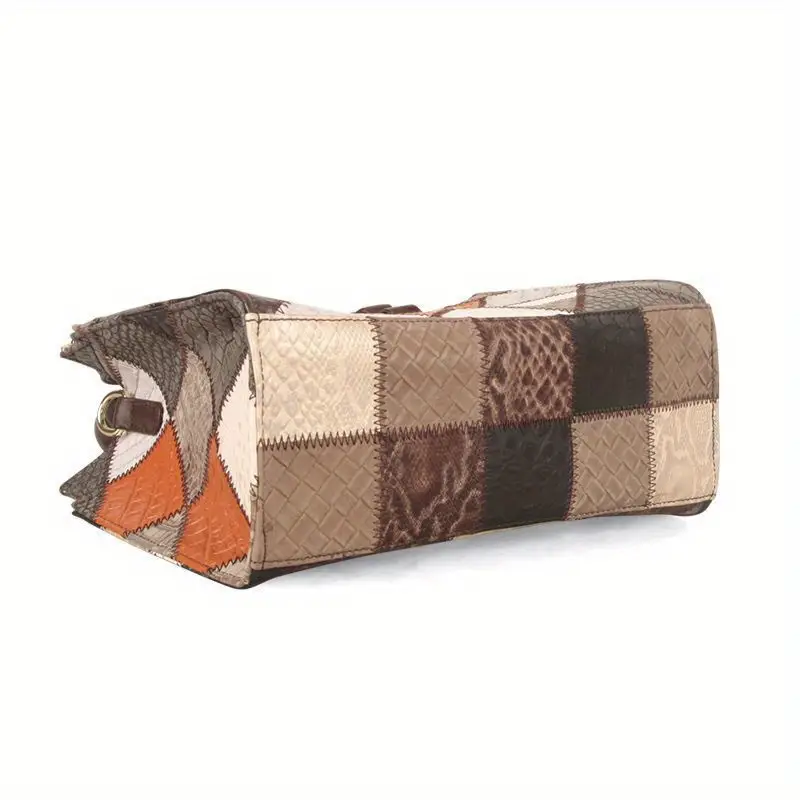 🎁 ¡Descuento del 48% en todos los productos!LujoEspléndido🌟💼Bolso de mano de cuero genuino retro, bolso de mano con costuras de bloques de color, bolso cruzado con patrón de rombos para mujeres