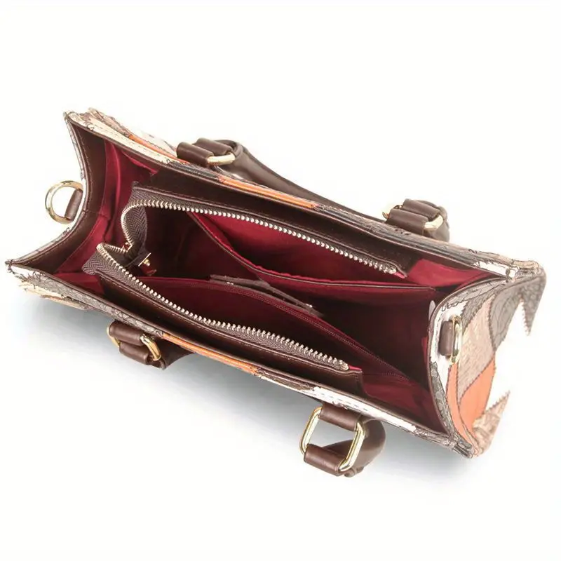 🎁 ¡Descuento del 48% en todos los productos!LujoEspléndido🌟💼Bolso de mano de cuero genuino retro, bolso de mano con costuras de bloques de color, bolso cruzado con patrón de rombos para mujeres