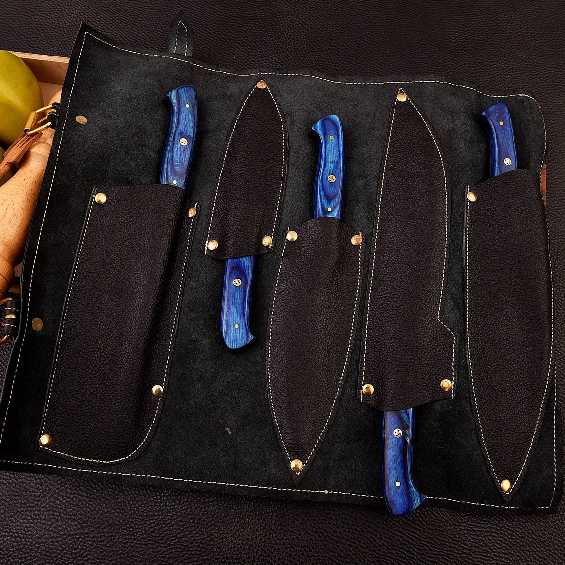 Personalised Damascus Steel Chef Set, Carbon Steel Chef Knif Set For Kitchen, Damascus Handmade Kitchen Set For Easter Gift, Cooking Knif.