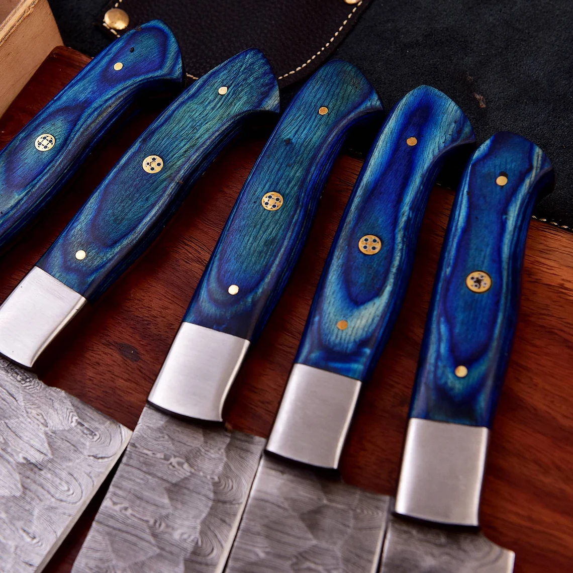 Personalised Damascus Steel Chef Set, Carbon Steel Chef Knif Set For Kitchen, Damascus Handmade Kitchen Set For Easter Gift, Cooking Knif.