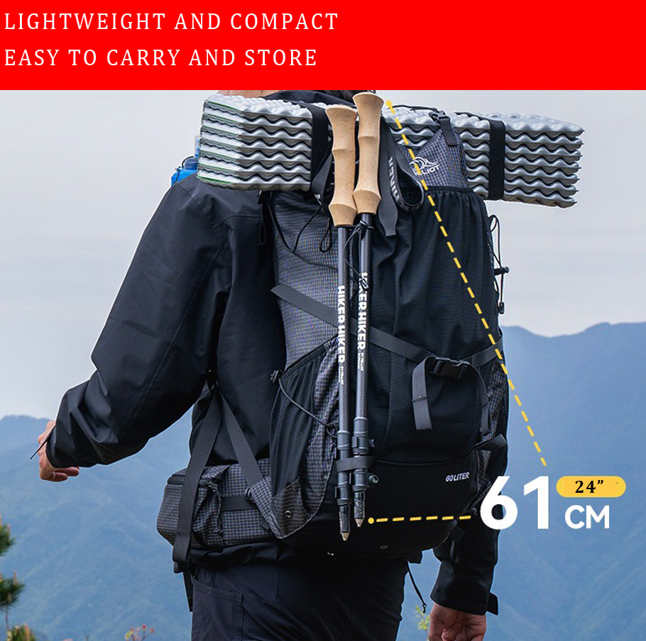 100% Ultralight Carbon Fiber Trekking Sticks,Foldable,Adjustable Hiking Poles with Quick Lock & Anti-Shock Moisture-Wicking EVA Hanle