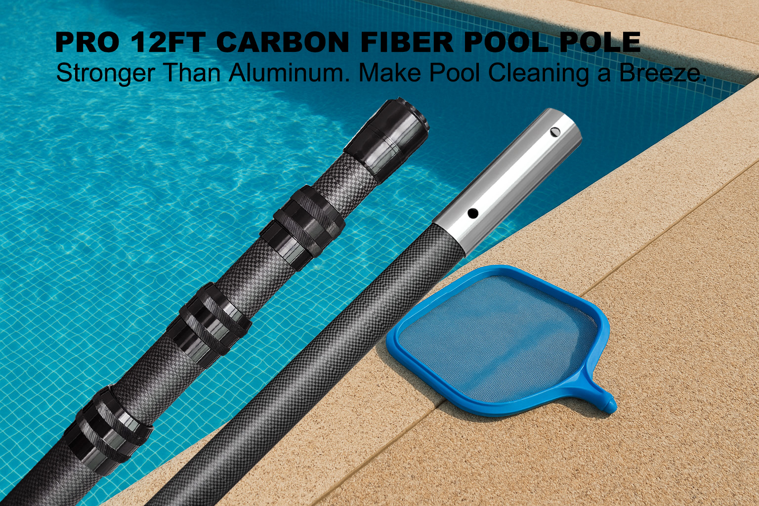 Premium 12 FT Carbon Fiber Pool Pole Telescopic 3.7 to 12 FT Adjustable Pool Cleaning Pole