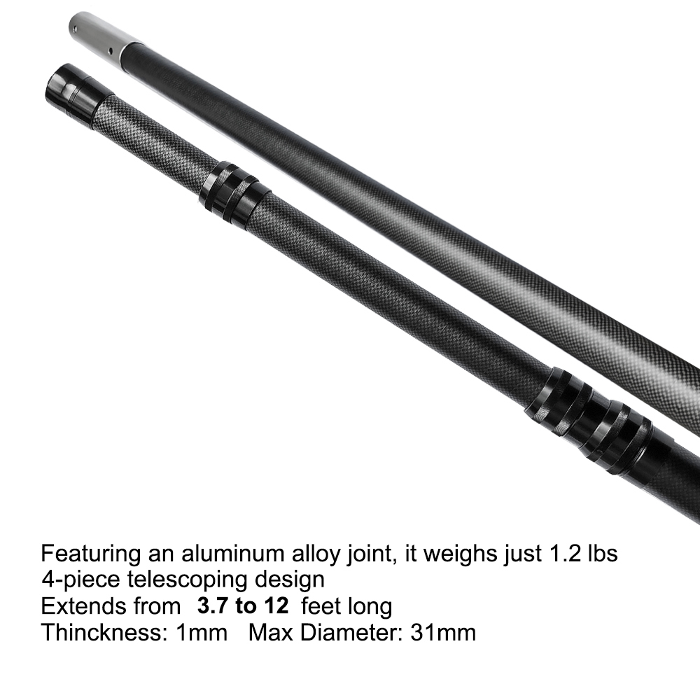 Premium 12 FT Carbon Fiber Pool Pole Telescopic 3.7 to 12 FT Adjustable Pool Cleaning Pole
