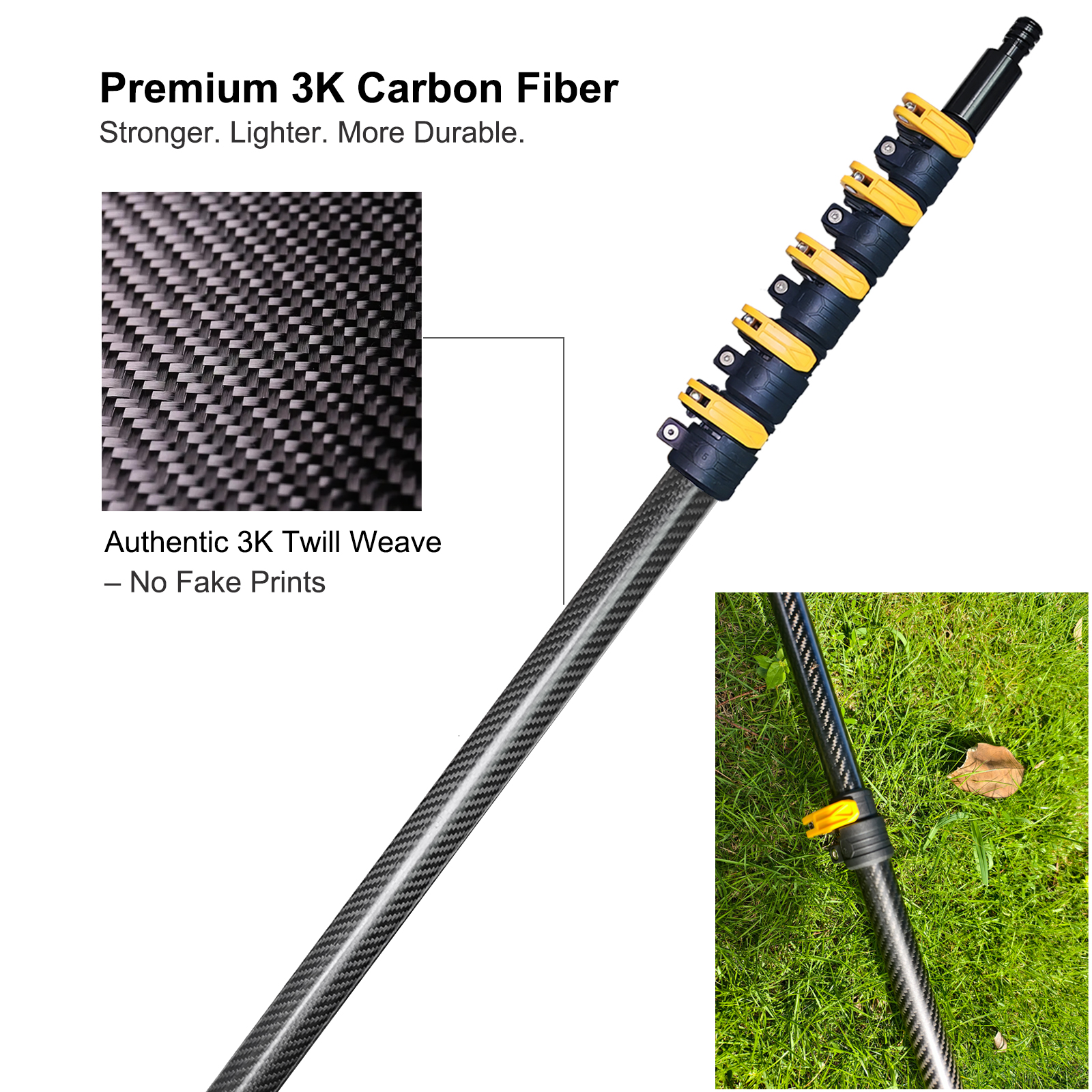18 FT Carbon Fiber Telescopic Extension Pole (24 FT Reach) for Painting, Window, Gutter & Holiday Lights