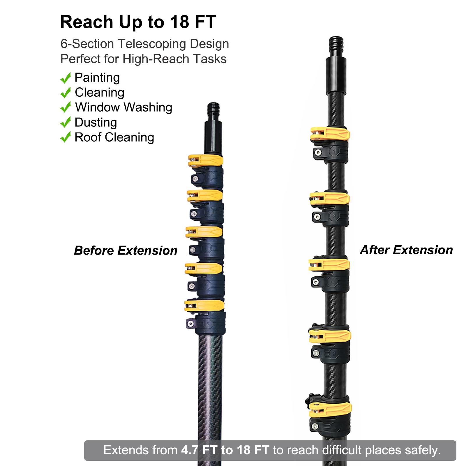 18 ft Carbon Fiber Telescopic Extension Pole 