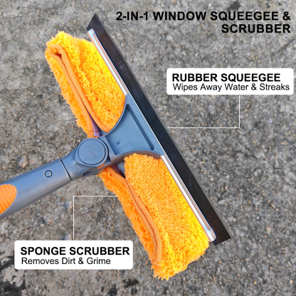 Carbon Fiber Telescoping Window Cleaning Pole with 2-in-1 Squeegee & Scrubber Kit