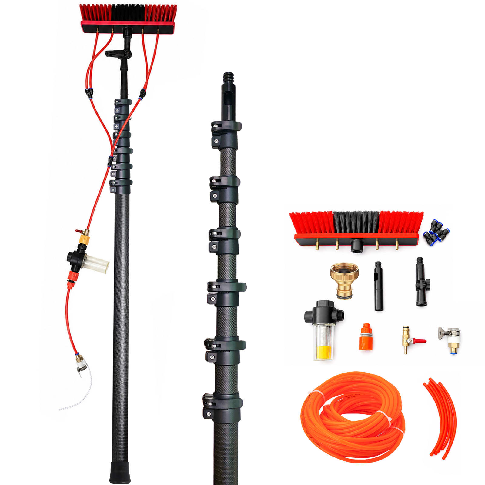 30 FT Reach Carbon Fiber Water Fed Solar Panel & Window Cleaning Pole Kit