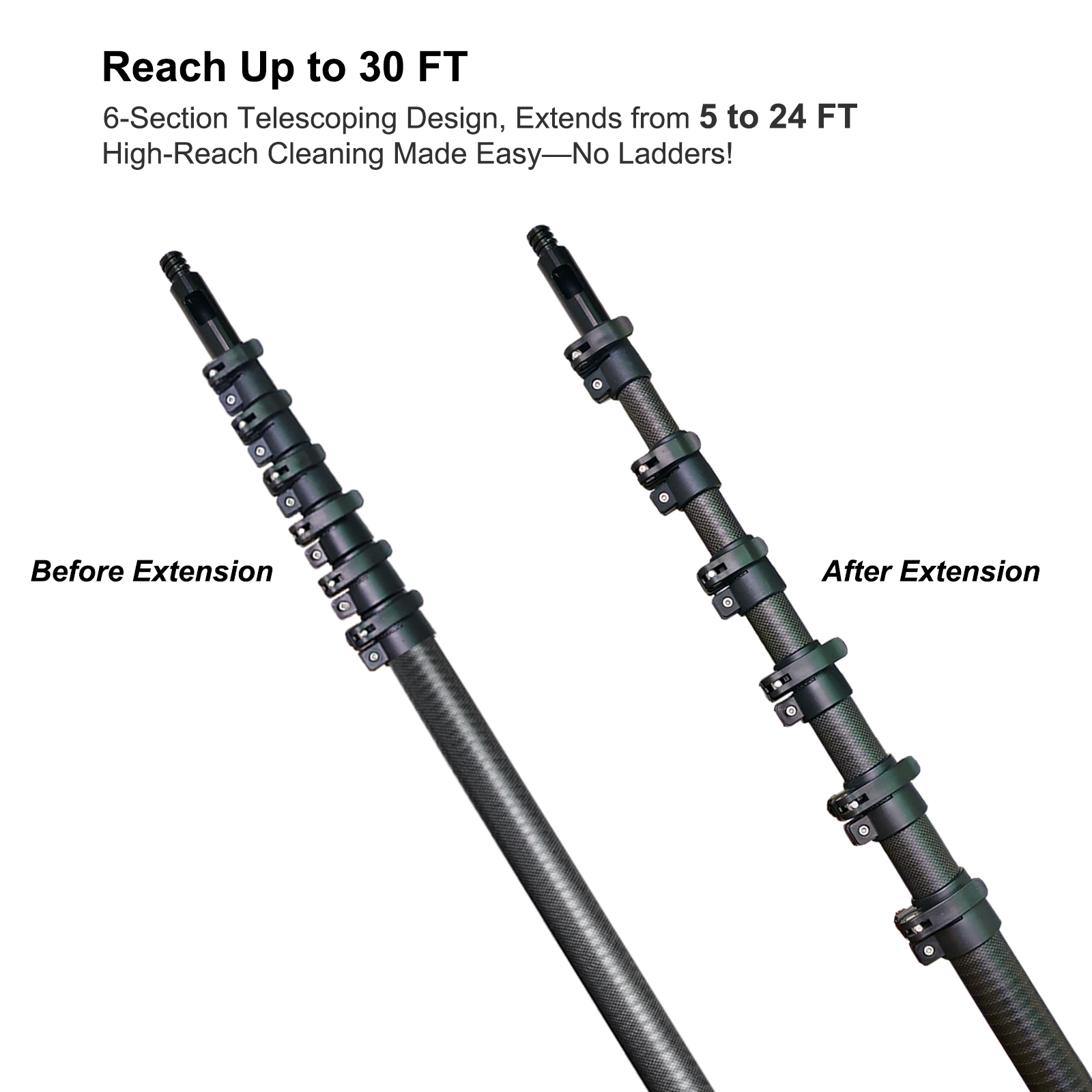 30 FT Reach Carbon Fiber Water Fed Solar Panel & Window Cleaning Pole Kit