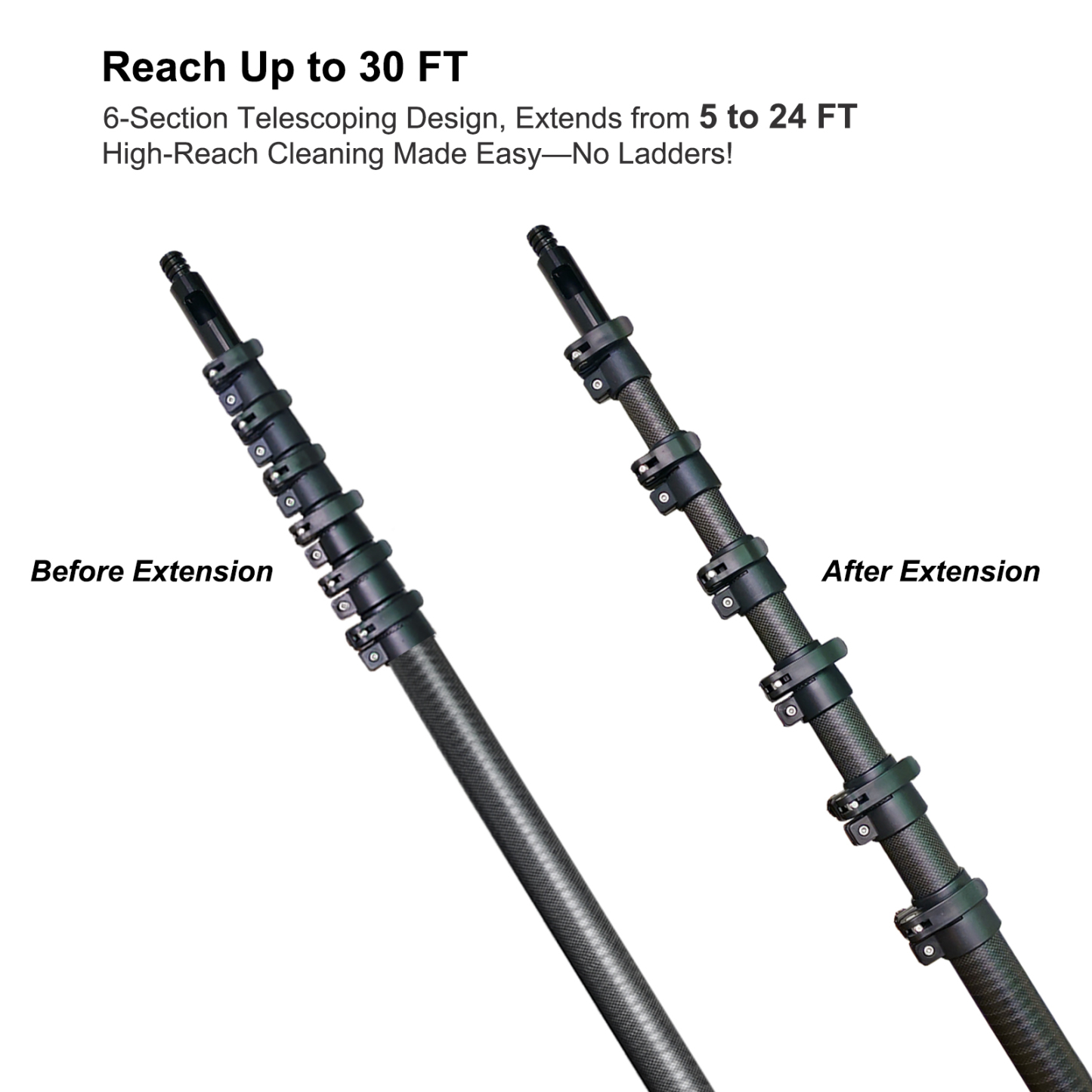 30 FT Reach Carbon Fiber Water Fed Solar Panel & Window Cleaning Pole Kit