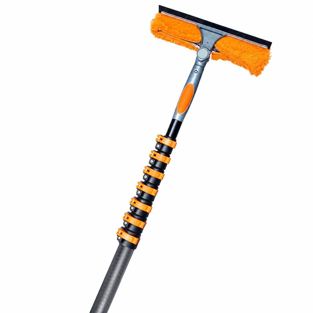 Carbon Fiber Telescoping Window Cleaning Pole with 2-in-1 Squeegee & Scrubber Kit