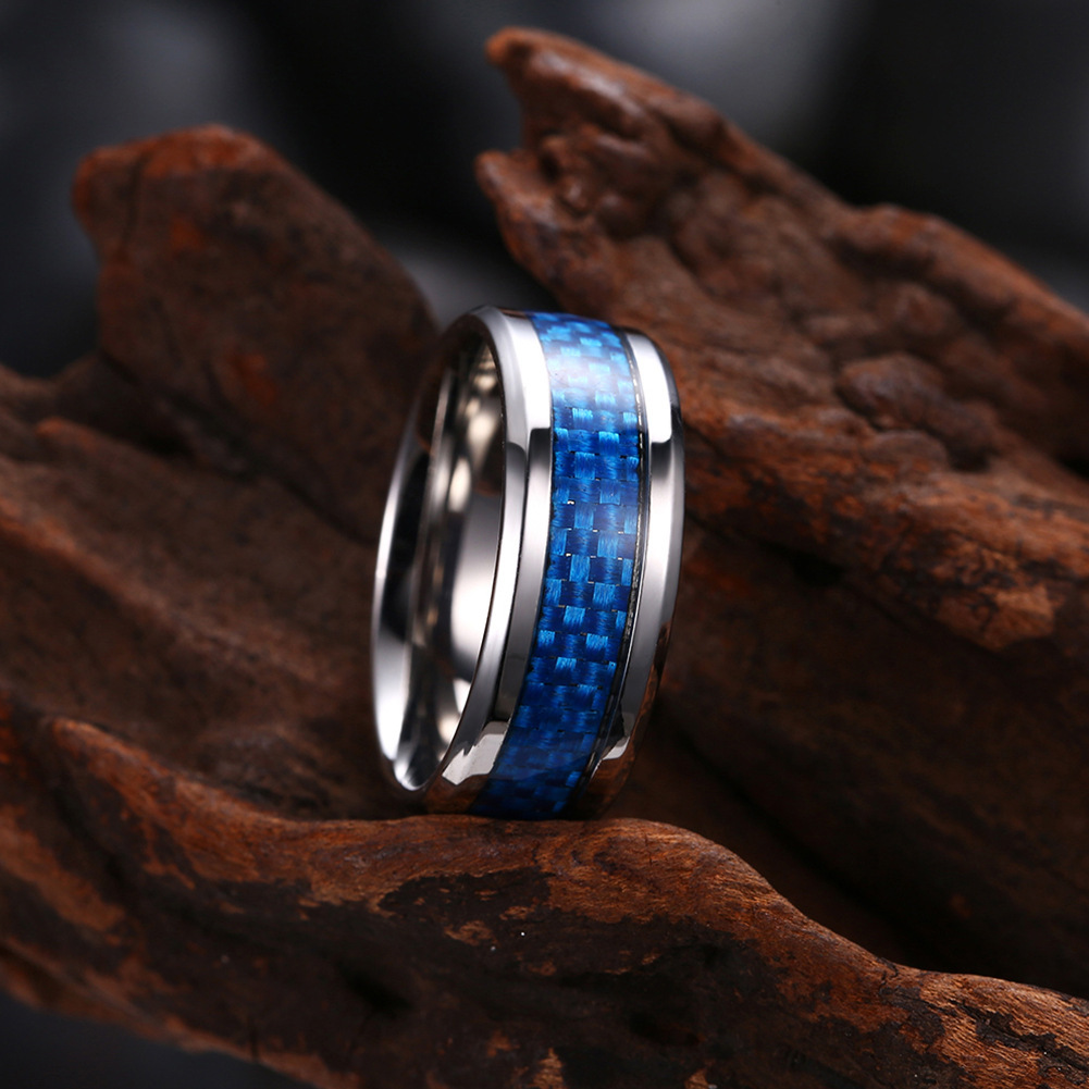8mm Tungsten Carbide Ring with 5mm Carbon Fiber Inlay