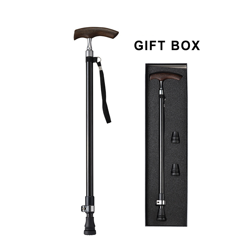 Adjustable Carbon Fiber Walking Cane with Ergonomic Wooden Handle